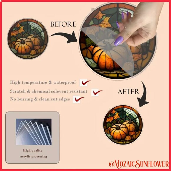 SUNFLOWERS Mosaic Suncatcher Double Sided With Hanging Chain NWT - Picture 4 of 5